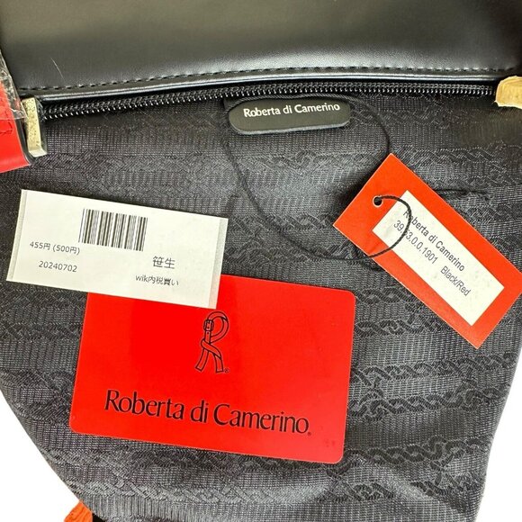 Roberta di Camerino Tote Shoulder Bag Ribbon Motif Leather red PVC Closed Zippe - Picture 15 of 16